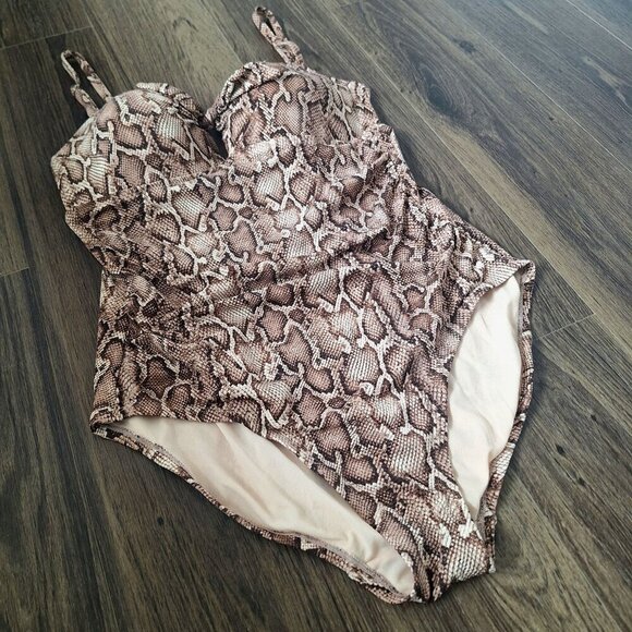 💙 Kona Sol One Piece Swimsuit Reptile Snake Print Stomach Flattering Size L - Picture 3 of 8